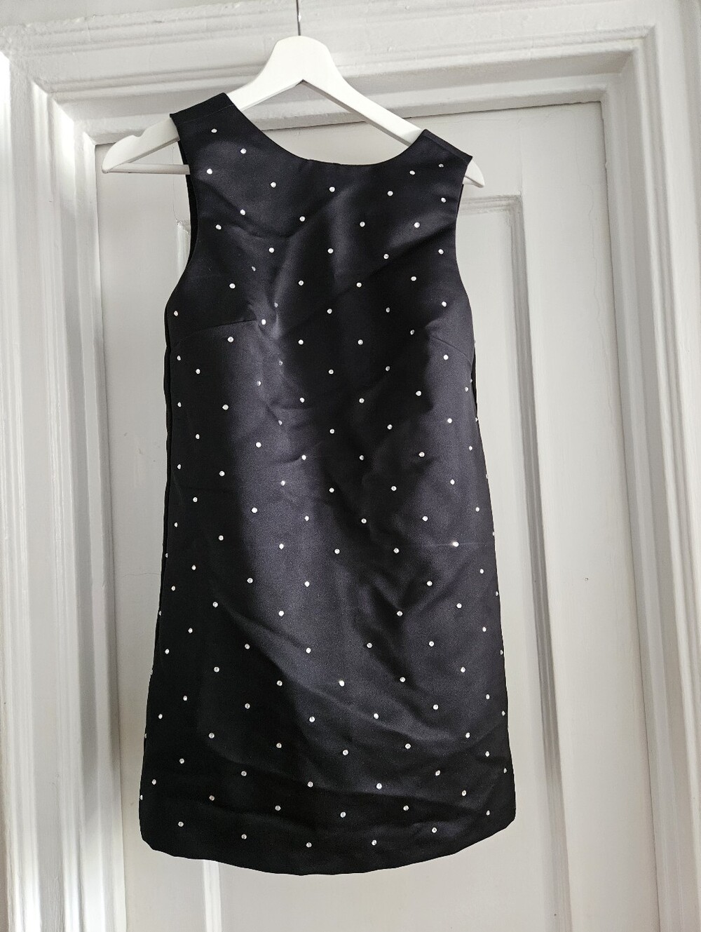 Black Satin Polyester Rhinestone Mini Dress